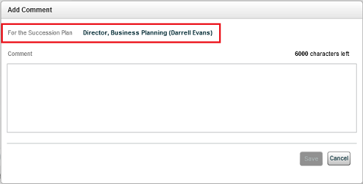 The image shows the Add Comment page with the indication "For the Succession Plan."