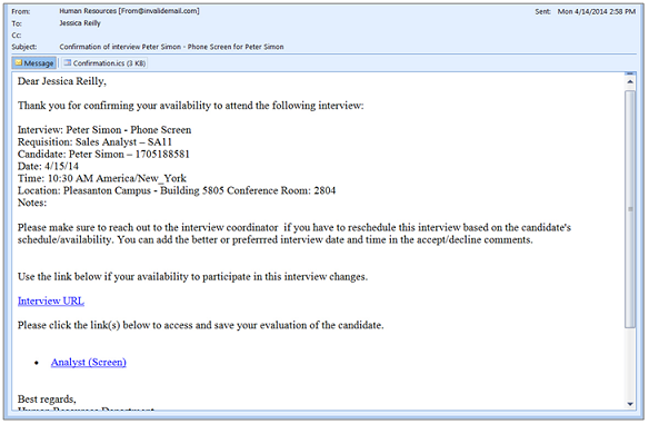 Image showing the confirmation email received by the interview participant.