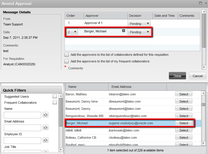 Image showing the Amend Approval window and how to add approvers.