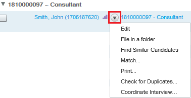 Image showing the actions available for a requisition when clicking the Access Contextual Actions icon.