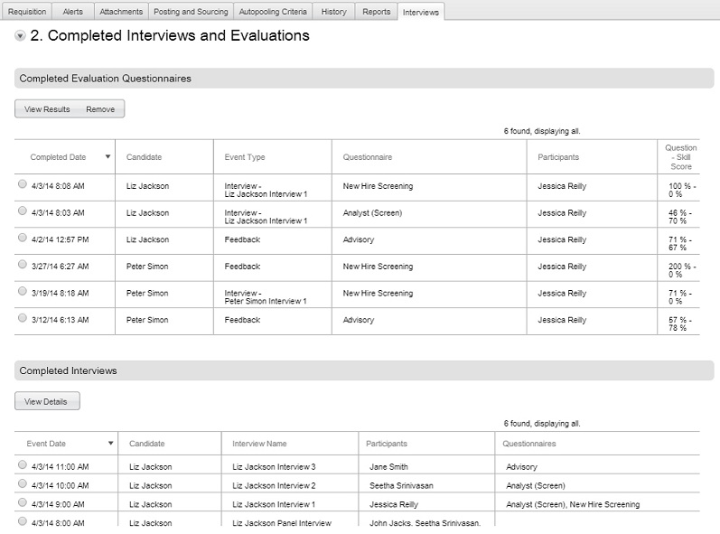 Image showing the Completed Interviews and Evaluations section.