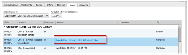 Image showing the History tab with an entry to access past E-Offers.