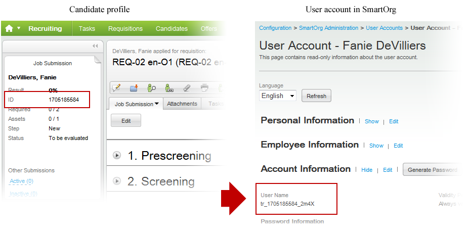 Image showing the User Account page of a user. The a value is shown in the User Name field.