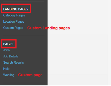 The image shows the Landing pages and Pages options within Site Builder. The image shows the different areas within Site Builder where a user would go to create Custom Landing pages versus Custom pages.