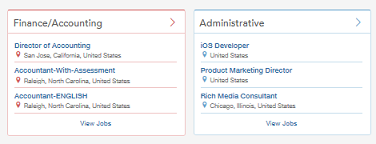 The image shows the two Category tiles after being refreshed to show the titles along with the individual job listings within that category.