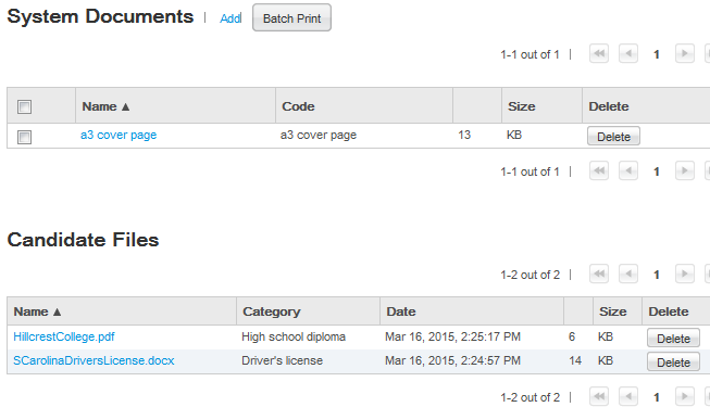 Image showing the Candidate Files section on the process page.