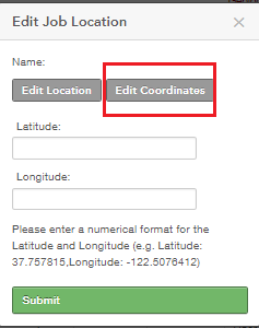 The image shows the Edit Coordinates button in Sourcing configuration.