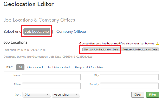 The image shows the Geolocation Editor in Sourcing configuration.