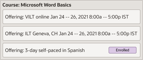 Sample Microsoft Word Basics course with blended ILT and self-paced offerings