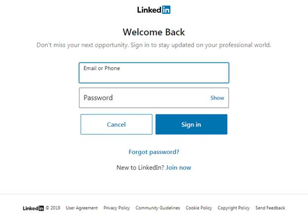 LinkedIn welcome back page