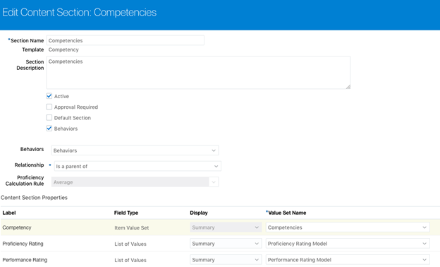Enable behaviors for competencies sections in the Person Profile Type