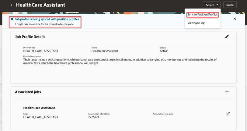 Initiate sync to position profile