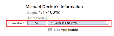 The image shows an offline review when a user downloads an online review with a summary rating that already has a manually (overridden) set value.
