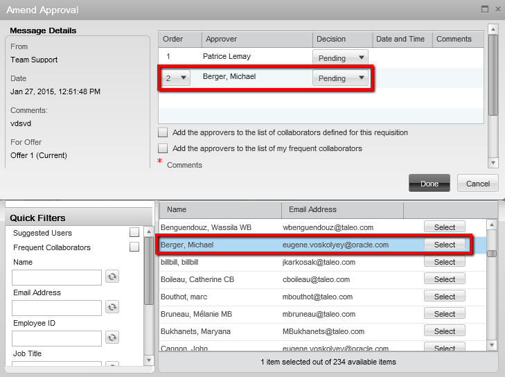 Image showing the Amend Approval window and how to add approvers.