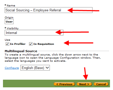 The image shows where sources for Sourcing are configured in Recruiting.