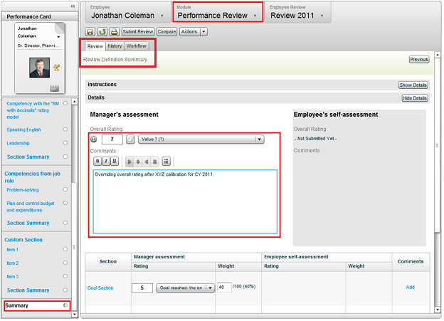 The image shows an imported overall review rating score in Review Details Summary section.