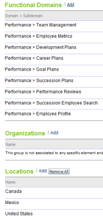 Image showing an example of coverage area. The coverage area includes all the Performance functional domains, as well as the locations Canada, Mexico, and United States.