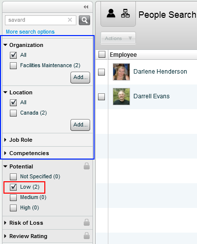 The image shows an example of a faceted search results.