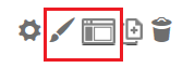 The images shows the five different icons used for editing in Site Builder with the Paint Brush and Screen icons emphasized.