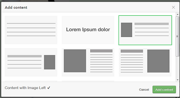 The image shows the different content block formats available to choose.