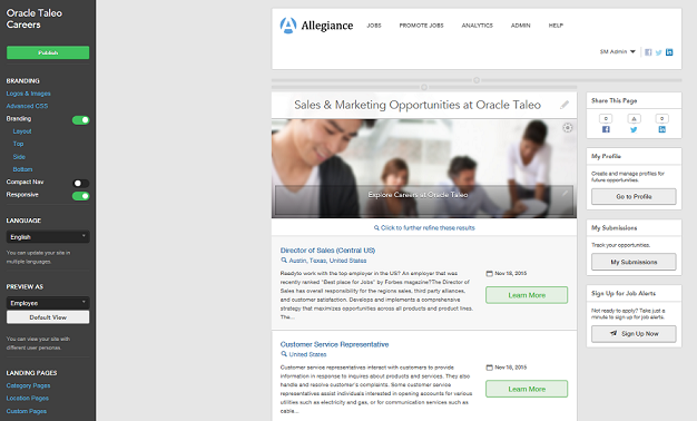 The image shows a Category Landing page which is targeted to Sales and Marketing positions.