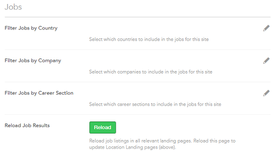 The image shows the filtering options for jobs in the Site Settings of the Site Builder configuration.