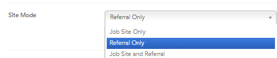The image shows the Referral Only site mode in the Sourcing configuration.