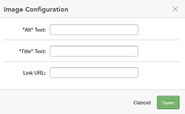 The image shows the image configuration options which include alt text, title text and a URL link.