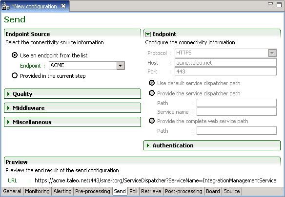 Image showing the Send Tab window.