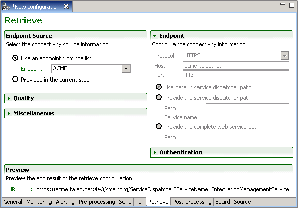 Image showing the Retrieve Tab window.