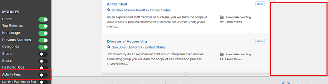 This image shows the result of toggling the Activity Feed module off which is that it is not displayed on the Home page.