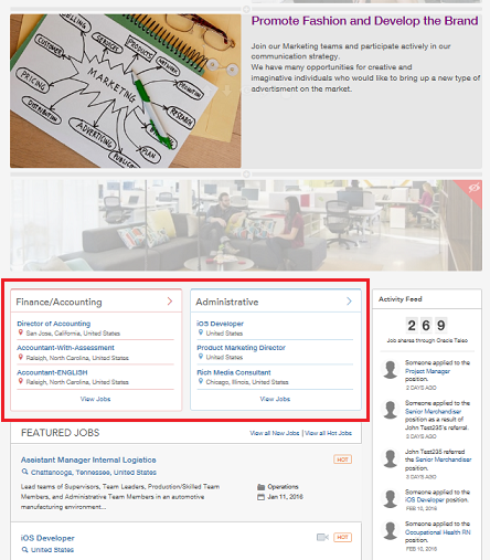 The image shows two Category tiles, Finance/Accounting and Administrative.