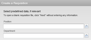 Image showing the Create a Requisition assistant, with the Position and Department fields.