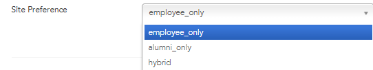 The image shows the employee_only site preference in the Sourcing configuration.
