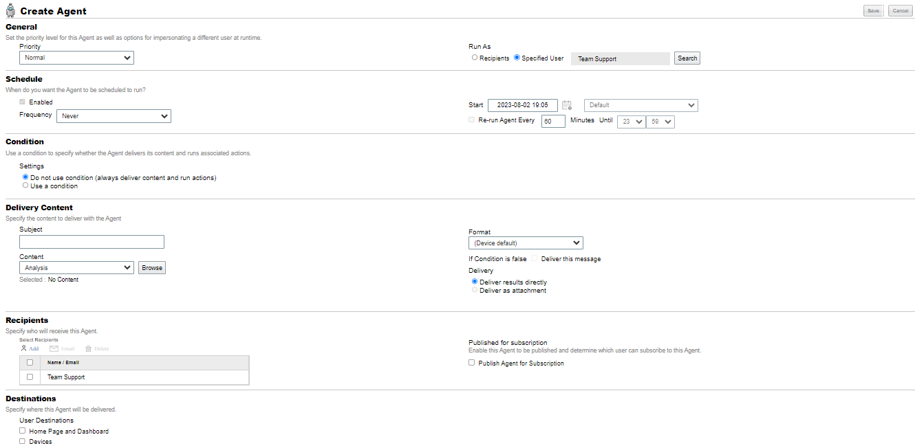 The image shows the Agent editor in Oracle Analytics.