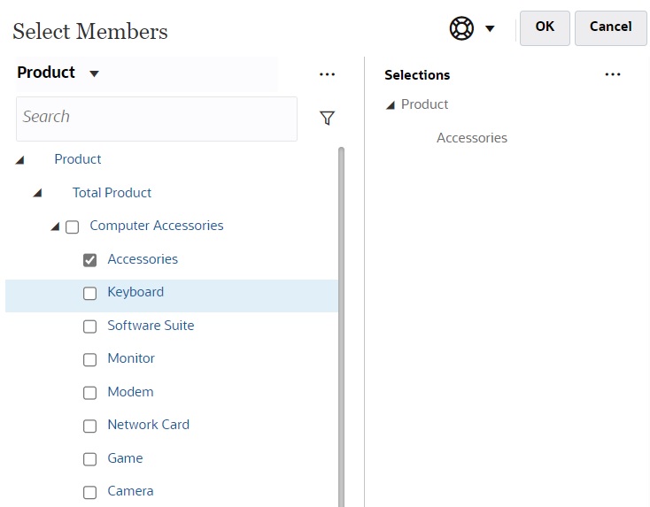 screenshot showing the Select Members Search result within the hierarchy