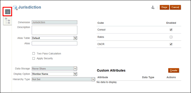 Select properties for the Jurisdiction dimension.