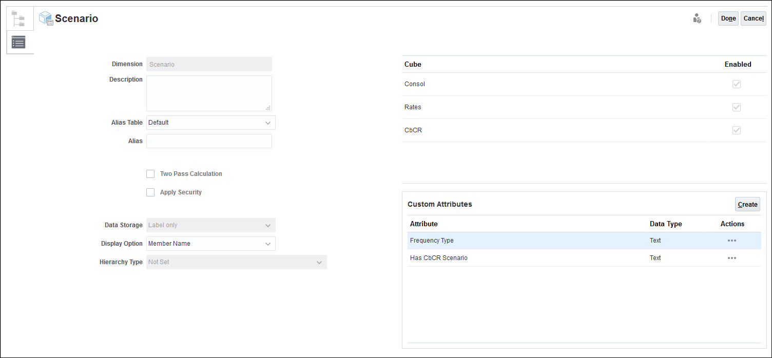 Select properties for the Scenario dimension.