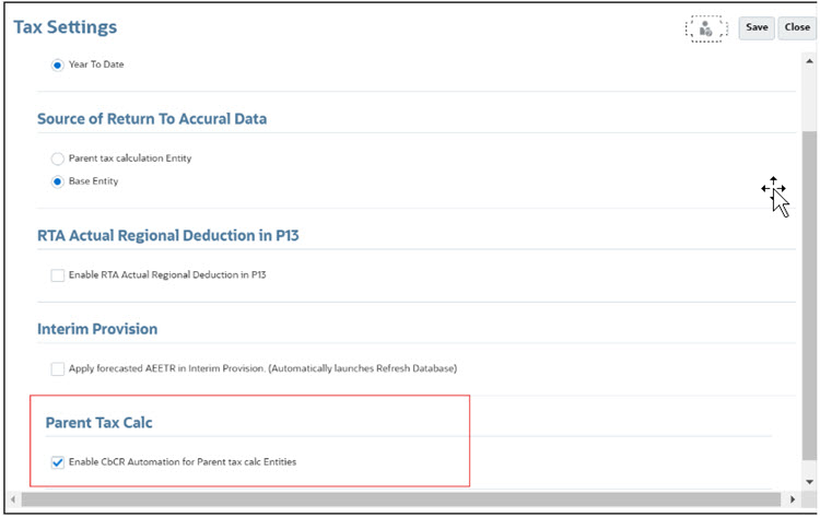 Enable Parent Tax Calc Settings