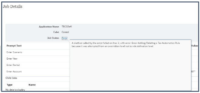 Job Status - Error message for wrong deletions