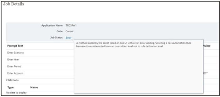 Job Status - Error message for wrong additions