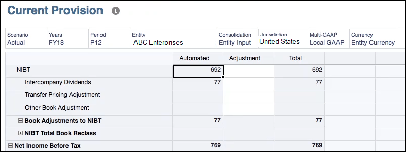 Showing the entity Input and Entity Currency on the Current Provision form