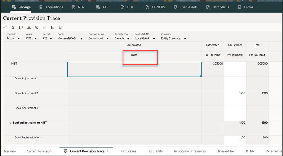 Current Provision Trace Form