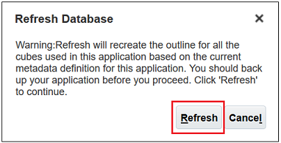 Refresh Database warning dialog box with Refresh selected