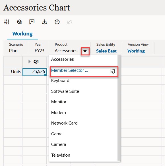 Opening the Member Selector from the Page drop-down list