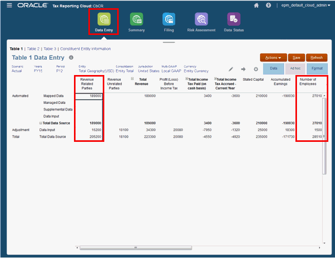 Table 1 Data Entry source for ratio dashboards.