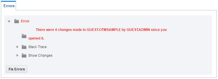 A screen shot of an error caused by data conflict.