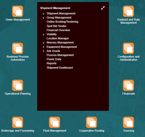 Image of the Springboard with the Shipment Management menu expanded. Image of the Springboard with the Shipment Management menu expanded.