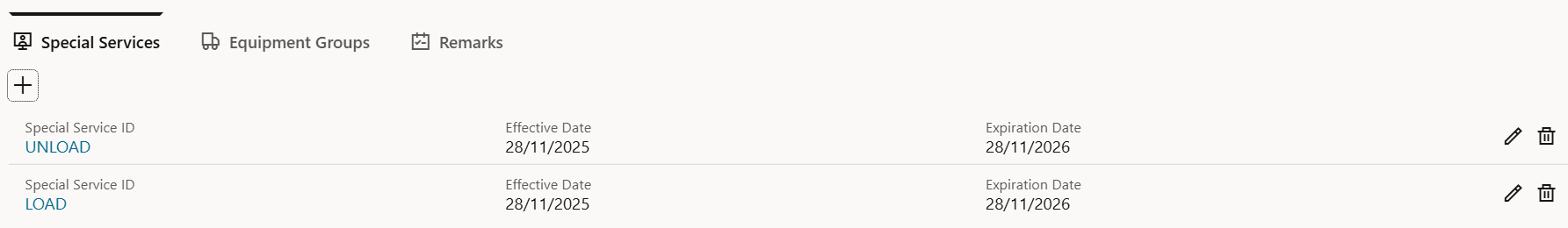 An image of a grid with two special services added. An image of a grid with two special services added.