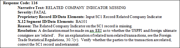 This image shows an explanation of Response Code 116 which can be used for troubleshooting.